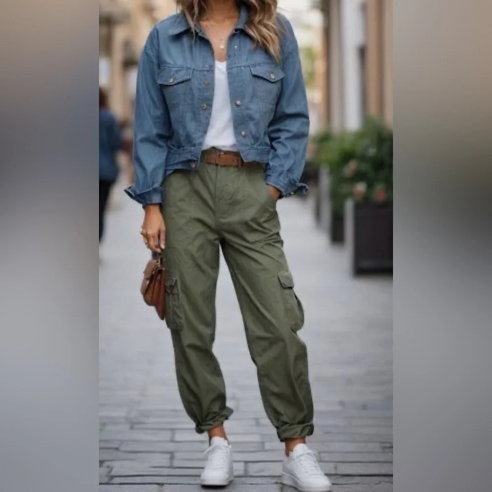 Lane Bryant Olive Cropped Cargo Jogger Pants, Size 18/20 - Picture 5 of 6